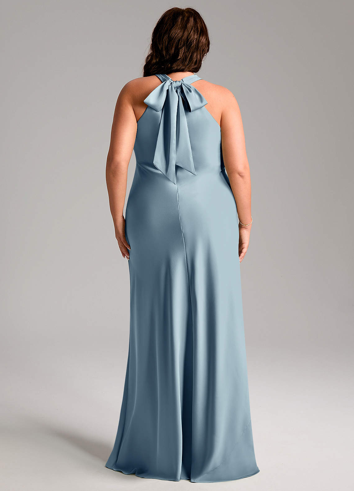 Azazie Doretta Bridesmaid Dresses Dusty Blue Mermaid Pleated Stretch Satin Dress image9