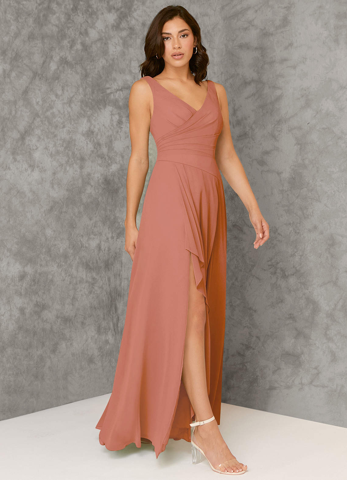 Azazie Kori Robes de demoiselle d'honneur Robe Trapèze en Mousseline de soie Plissée Mai Tai image1