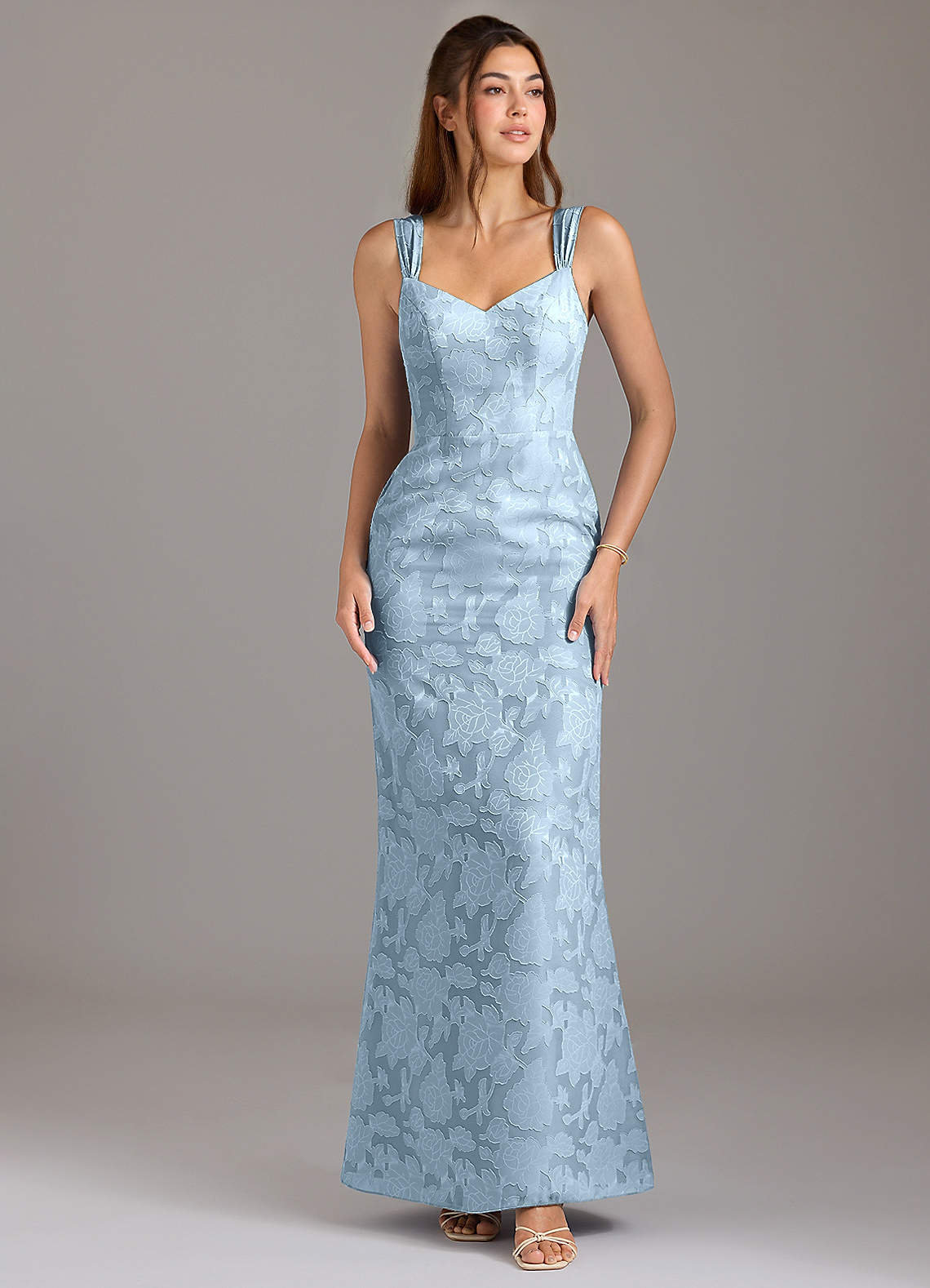 Azazie Denice Bridesmaid Dresses Sky Blue A-Line Pleated Floral Burnout Dress image1