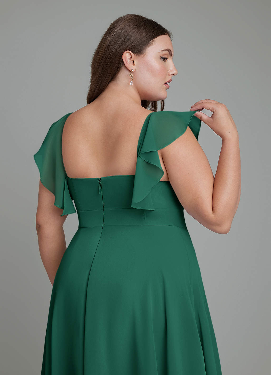 Azazie Leilani At-home Try On Dresses Emerald A-Line Pleated Chiffon Dress image11