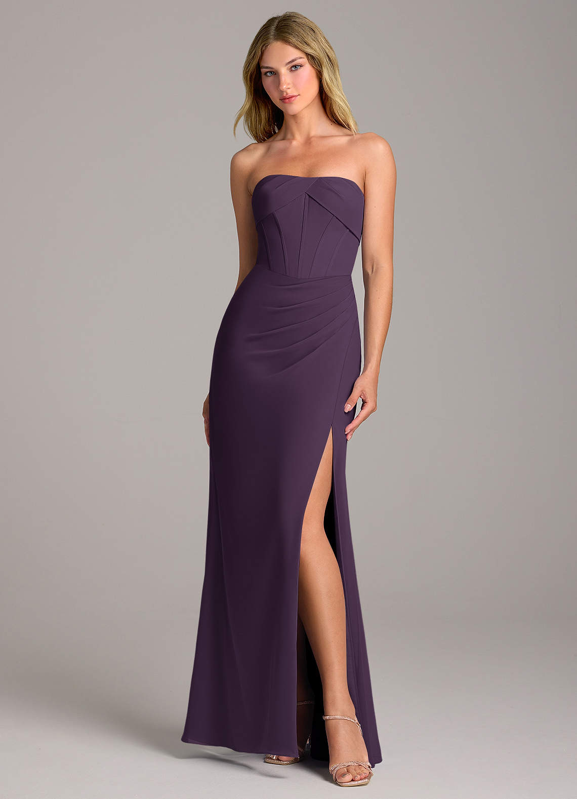 Azazie Chantel Bridesmaid Dresses Plum Sheath Strapless Chiffon Convertible Dress image1