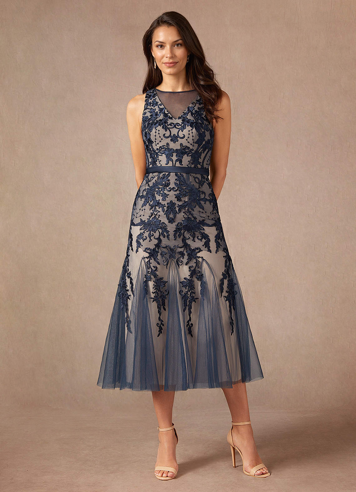 Azazie Herrin Mother of the Bride Dresses Dark Navy Champagne Mermaid Lace Dress image3
