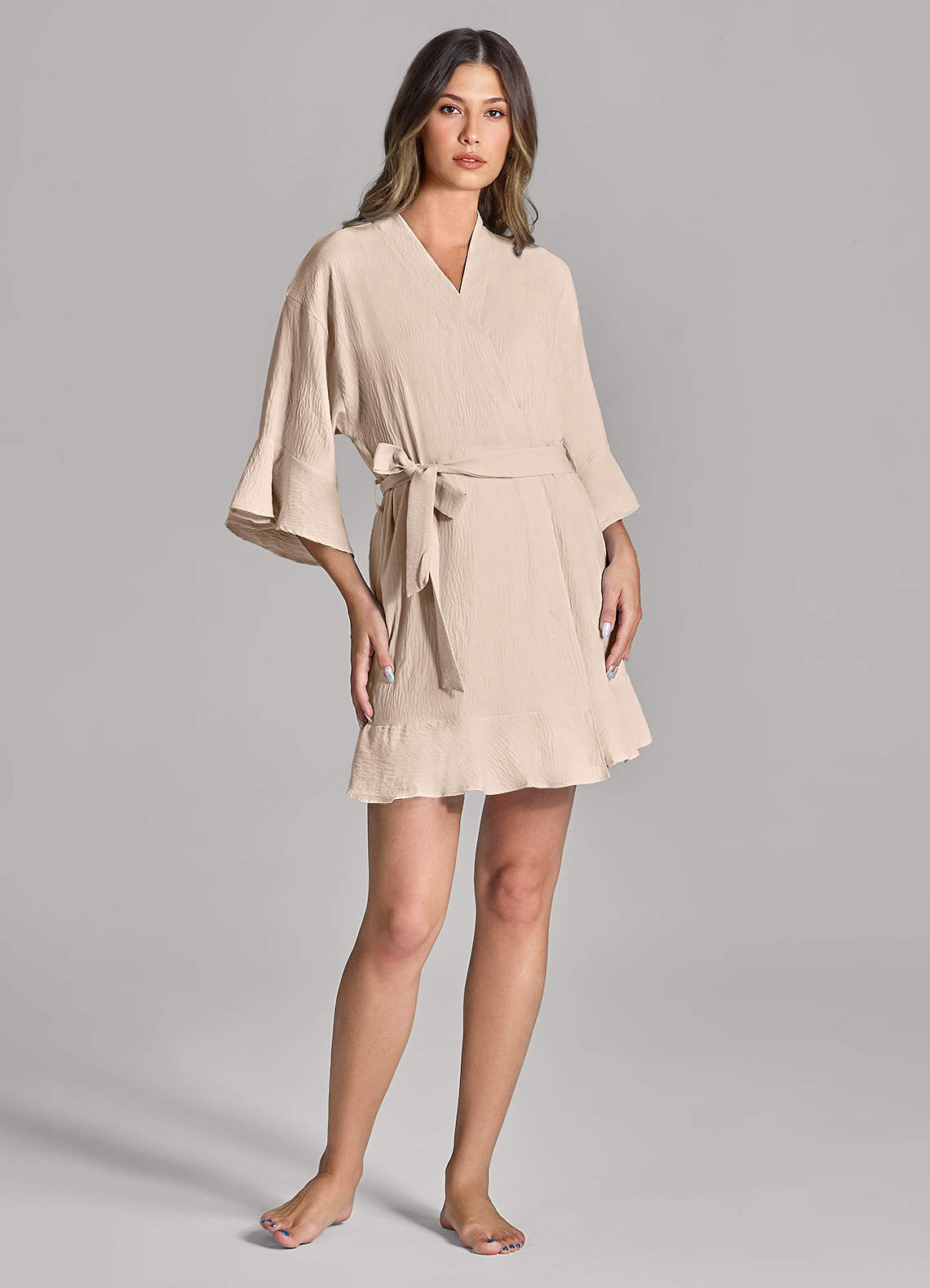 front Matching Color Ruffled Cloud-Soft Robe