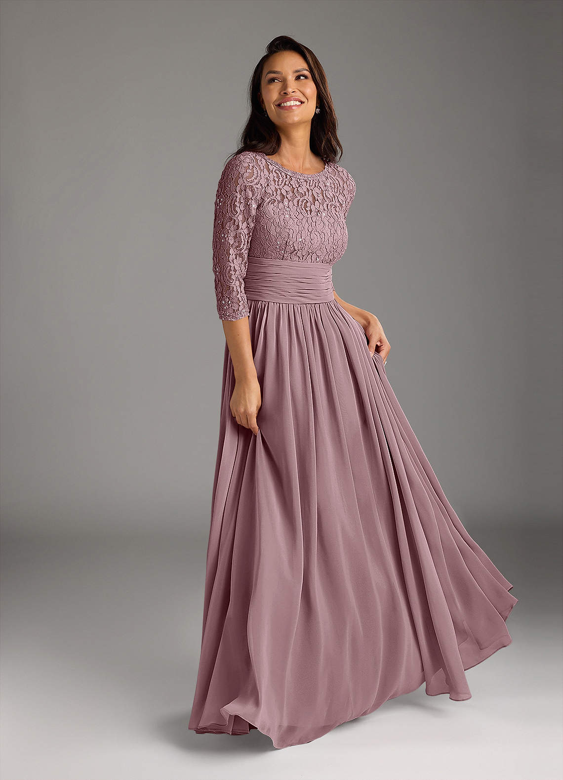 Azazie Olga Mother of the Bride Dresses Dusty Rose A-Line Lace Chiffon Dress image1