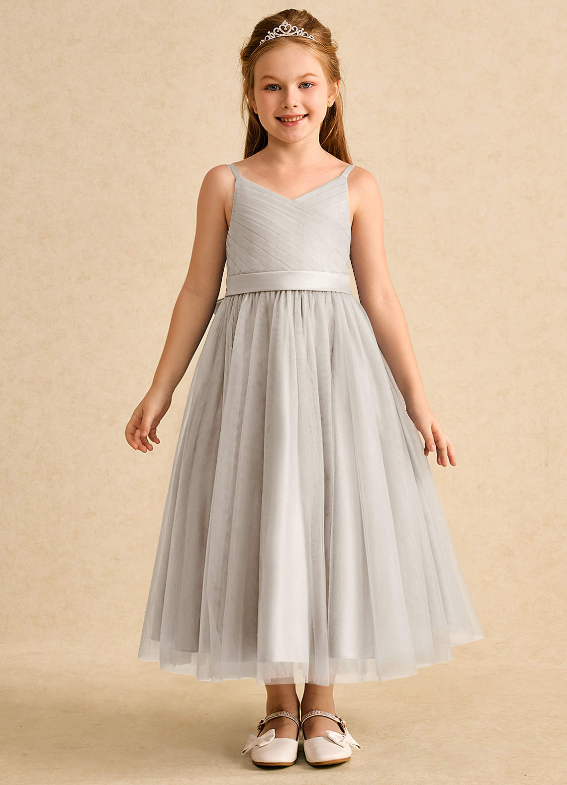 Azazie Patootie Flower Girl Dresses Frost A-Line Spaghetti Strap Tulle Dress image1