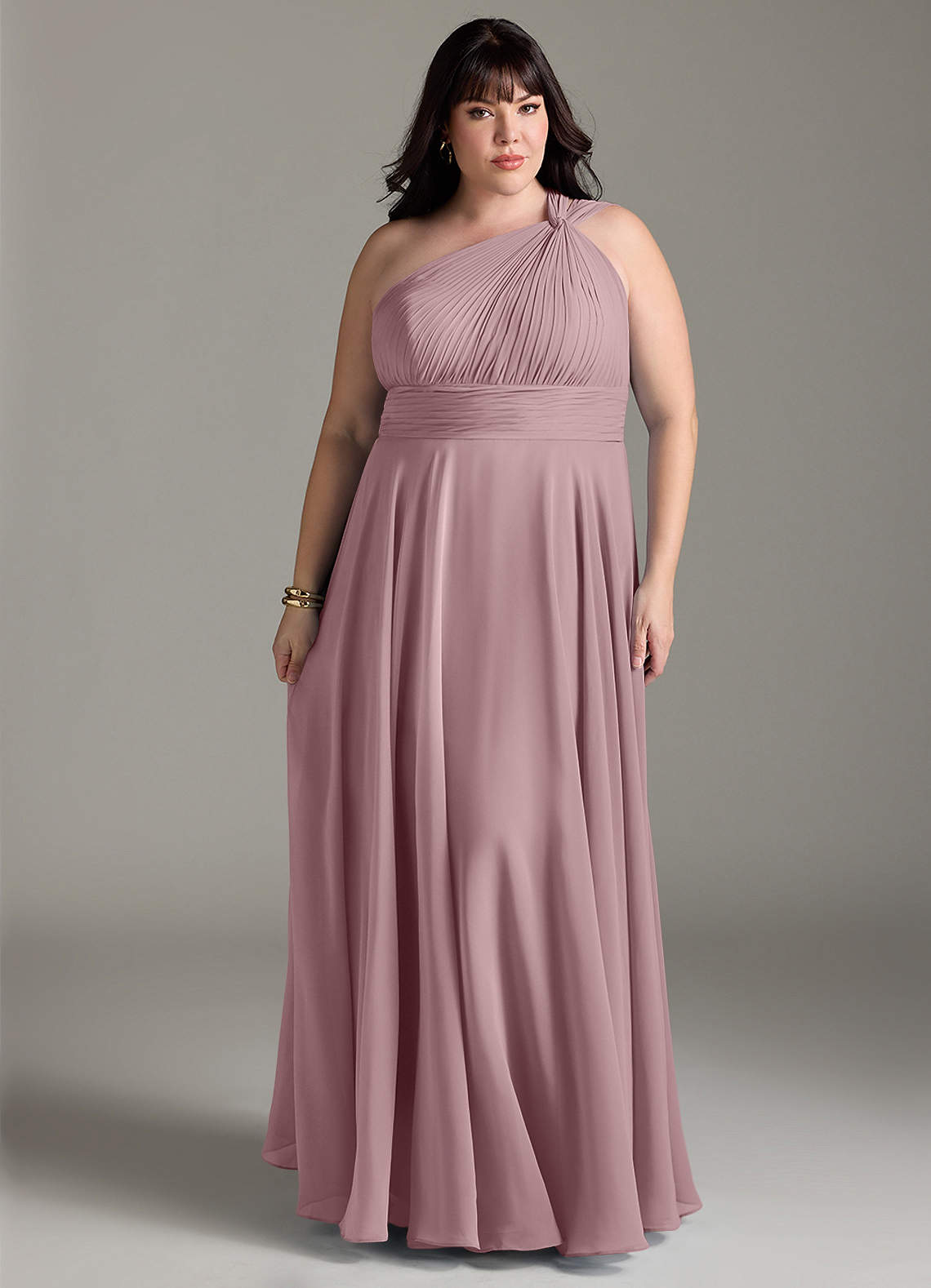 Azazie Charlize Bridesmaid Dresses Dusty Rose A-Line One Shoulder Chiffon Dress image6