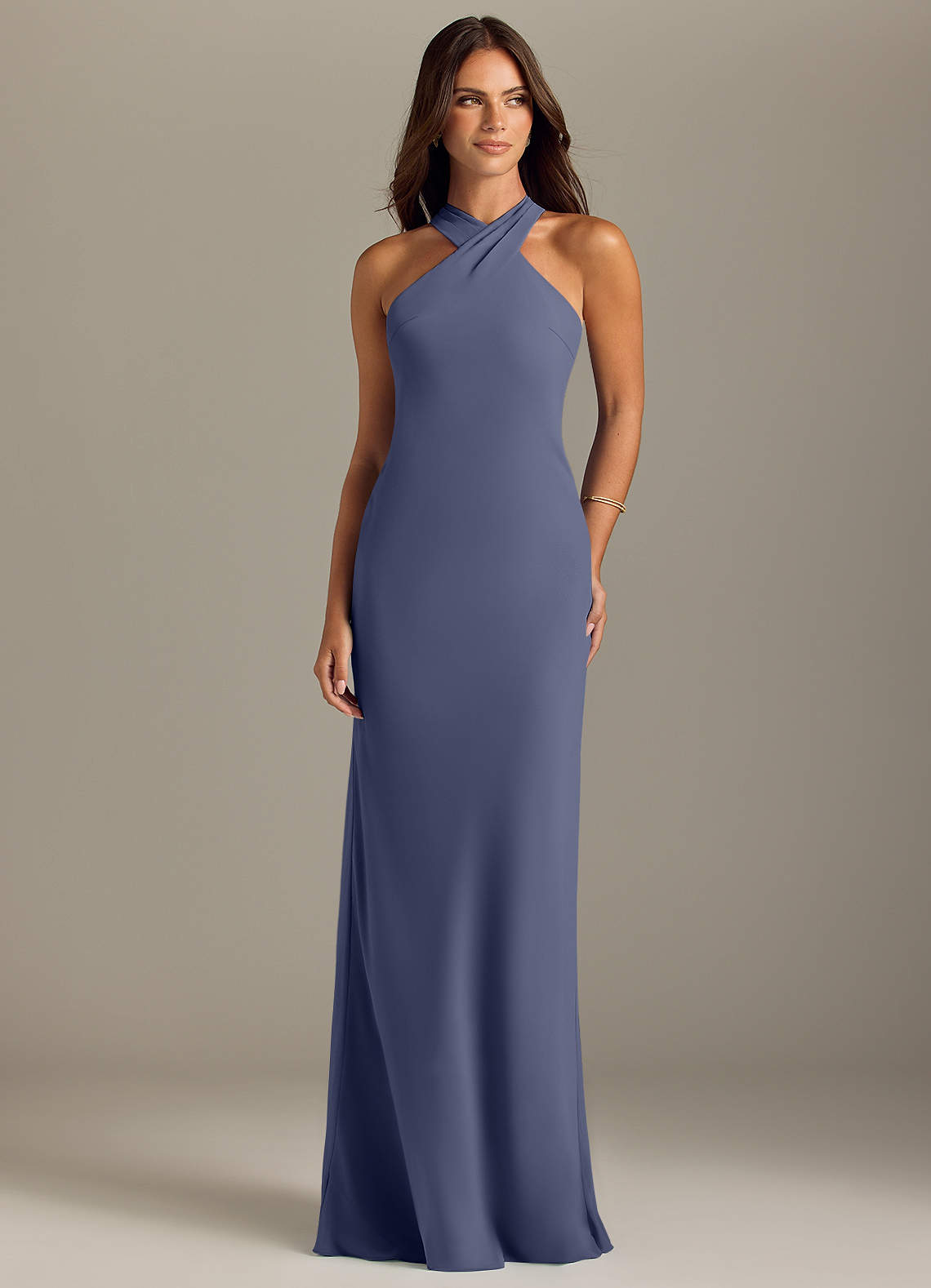Azazie Doretta Bridesmaid Dresses Stormy Mermaid Pleated Chiffon Dress image1