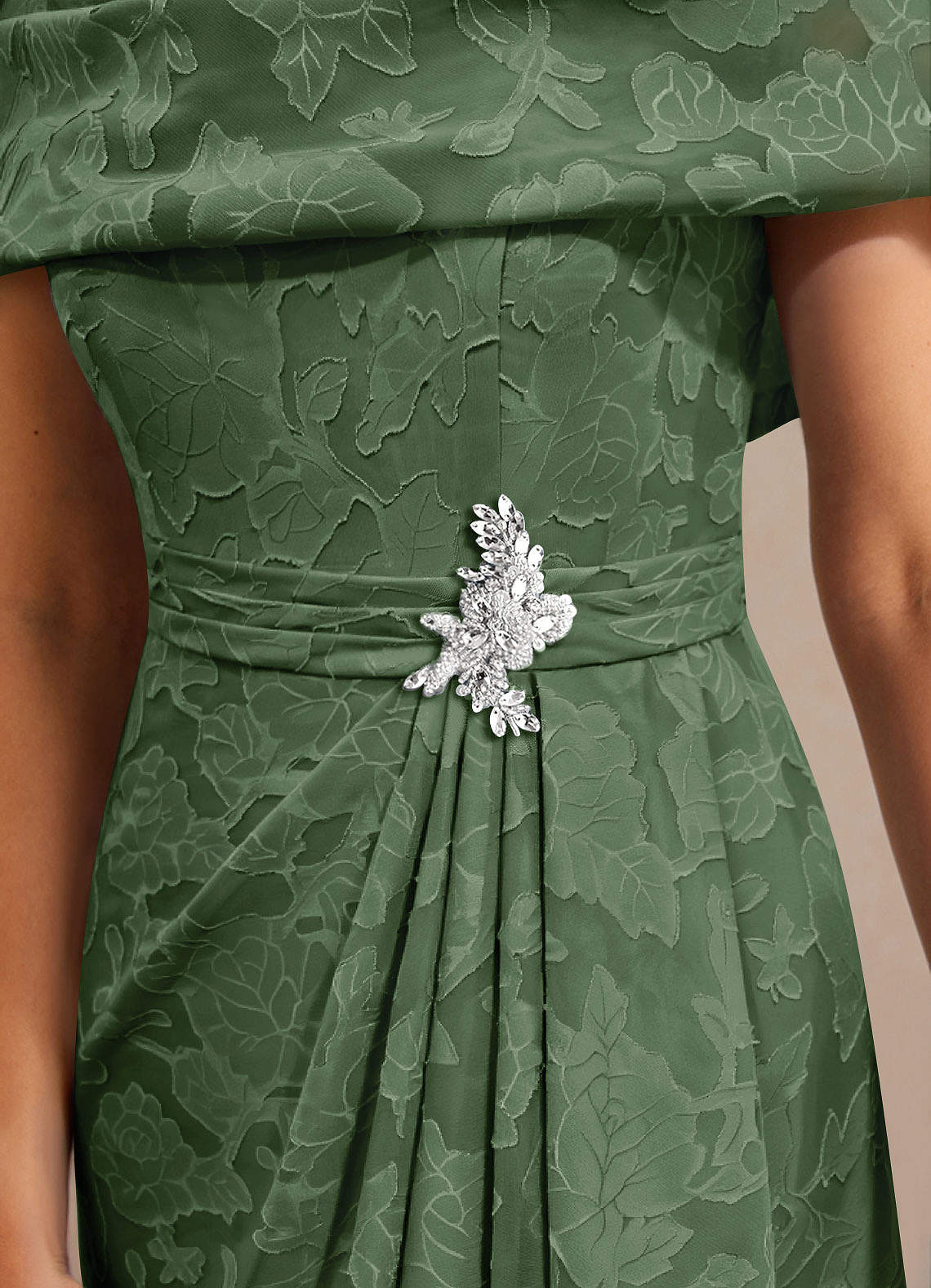 Azazie Branford Mother of the Bride Dresses Eucalyptus A-Line Pleated Floral Burnout Dress image5