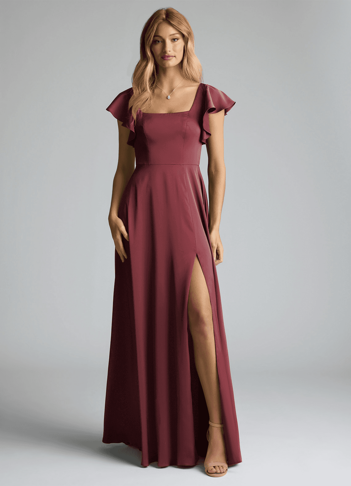 Azazie Bondi Bridesmaid Dresses Merlot A-Line Bow Stretch Satin Dress image4