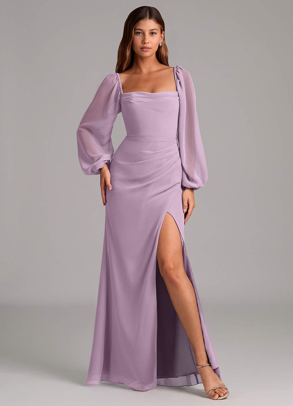 wisteria chiffon bridesmaid dress Chic V-Neck Chiffon Wisteria Bridesmaid dresses with Short Sleeves