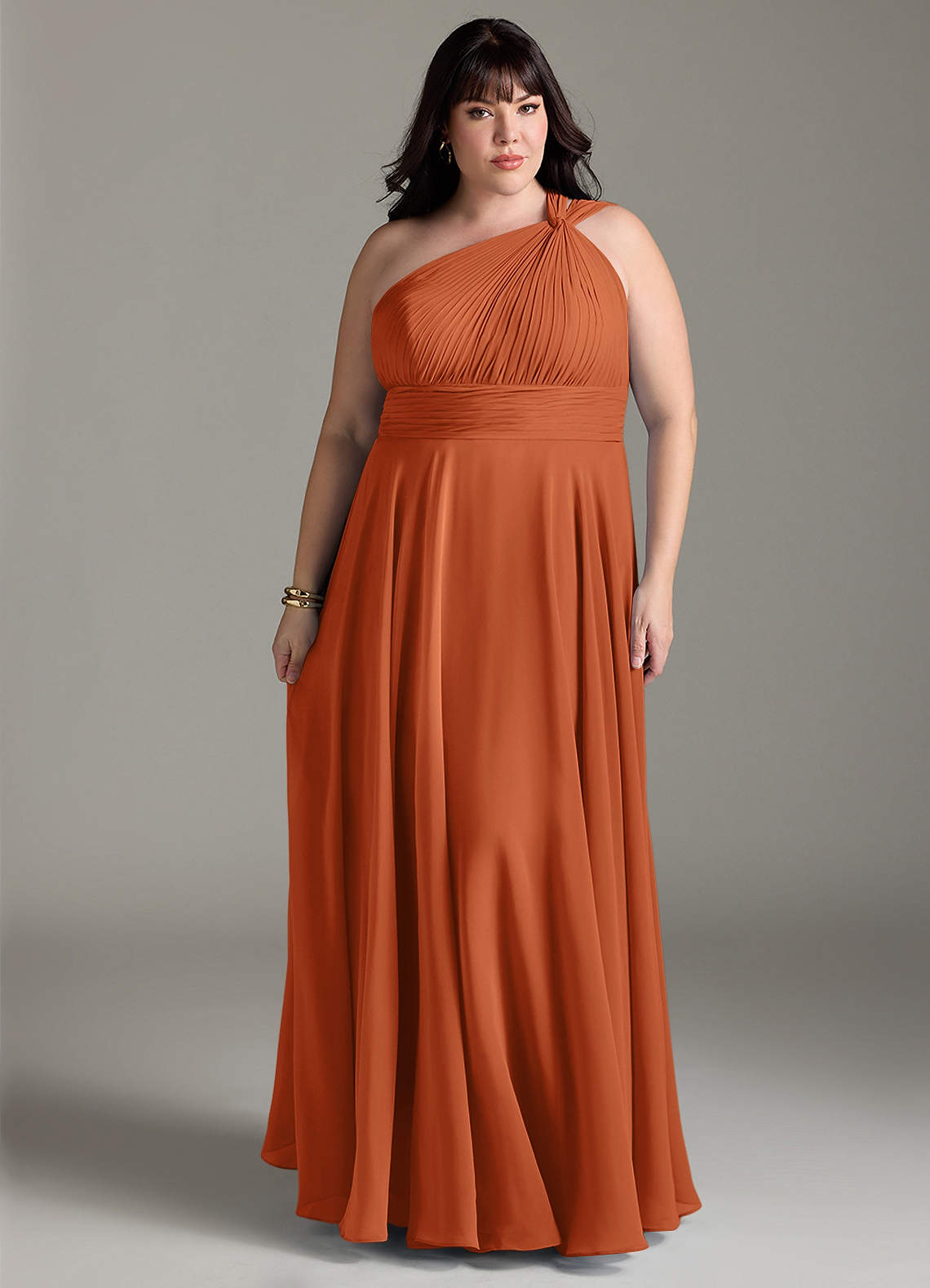 Azazie Charlize Bridesmaid Dresses Burnt Orange A-Line One Shoulder Chiffon Dress image1