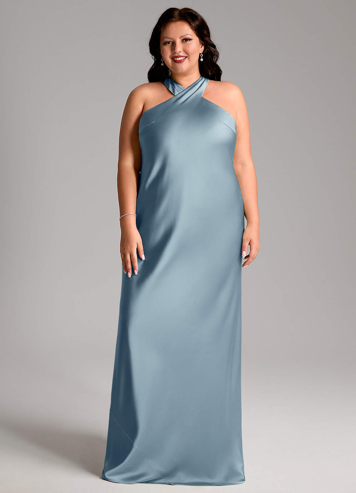 Azazie Doretta Bridesmaid Dresses Dusty Blue Mermaid Pleated Stretch Satin Dress image5