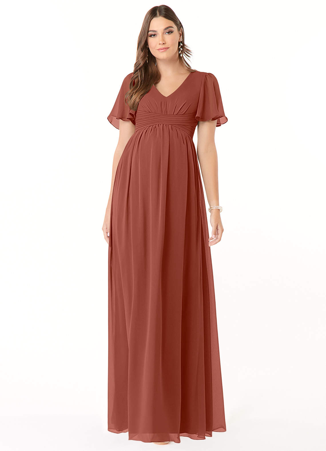 Azazie Verna Maternity Bridesmaid Dresses A-Line V-Neck Ruched Chiffon Floor-Length Dress image1