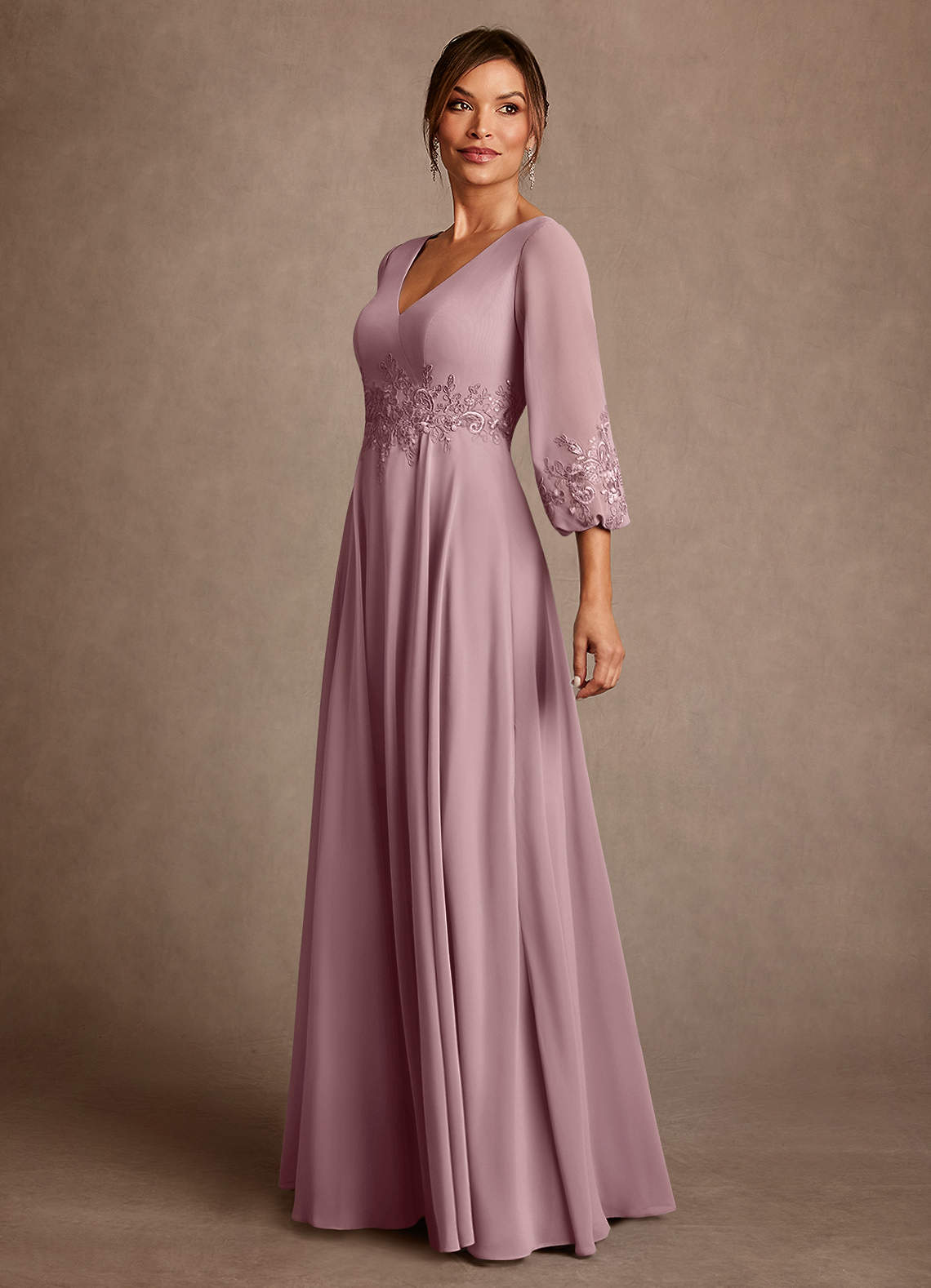Azazie Yorba Mother of the Bride Dresses Dusty Rose A-Line Lace Chiffon Dress image3