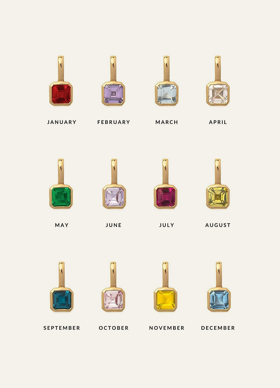 front Colar com pingente banhado a ouro 18K e pedra de nascimento