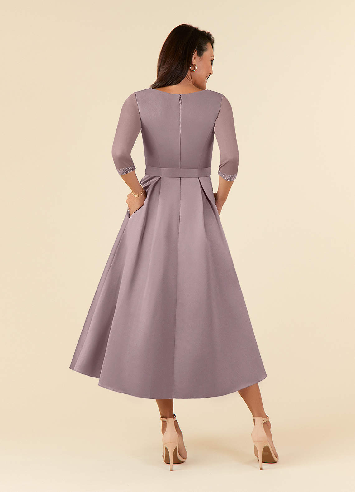 Azazie Maritza Mother of the Bride Dresses Dusk A-Line Pleated Matte Satin Dress image2