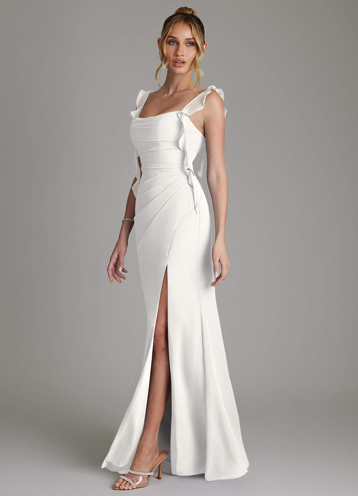 Azazie Jessamine Bridesmaid Dresses White Mermaid Corset Chiffon Dress image4