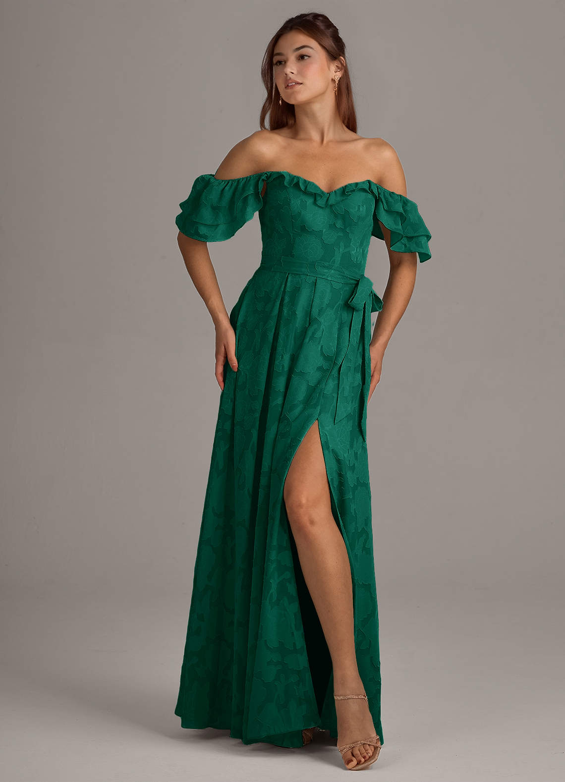emerald floral bridesmaid dress Lisa Matte Satin Dress in Emerald Garden Party