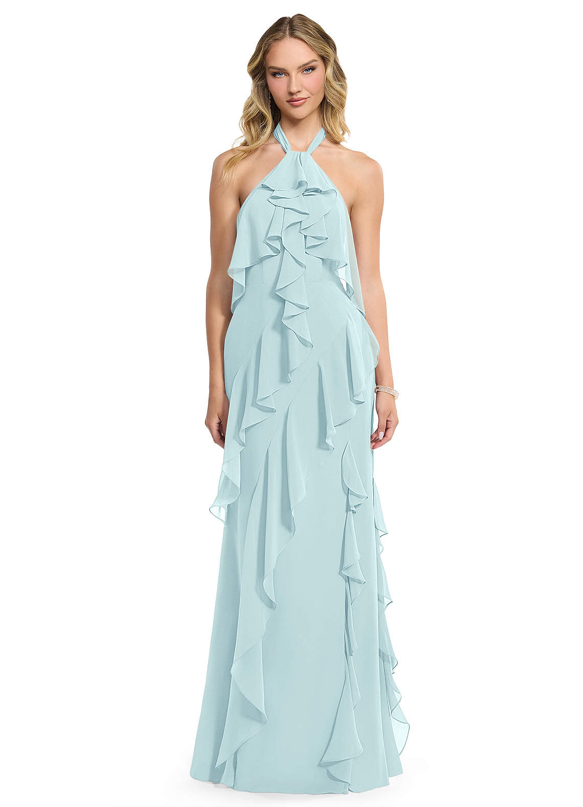 Azazie Velma Robes de demoiselle d'honneur Robe Trapèze en Mousseline de soie Fente Latérale Verre De Mer image1