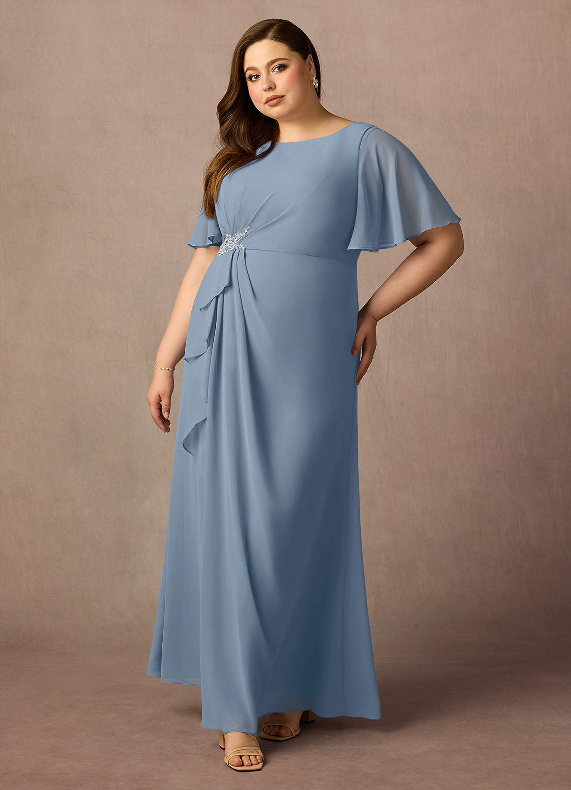Azazie Rain Dusty Blue Sheath Beaded Chiffon Dress | Azazie Azazie Rain Dusty Blue Sheath Beaded Chiffon Dress | Azazie