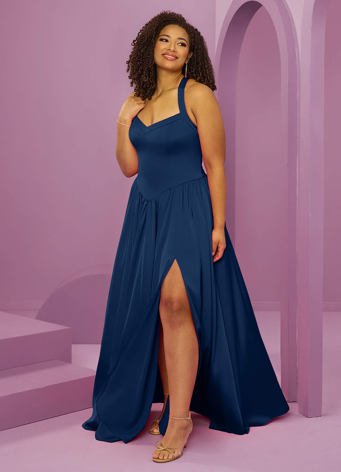 Barbie ♥ Azazie Bridesmaid Dresses Dark Navy A-Line with Pockets Stretch Satin Dress image10