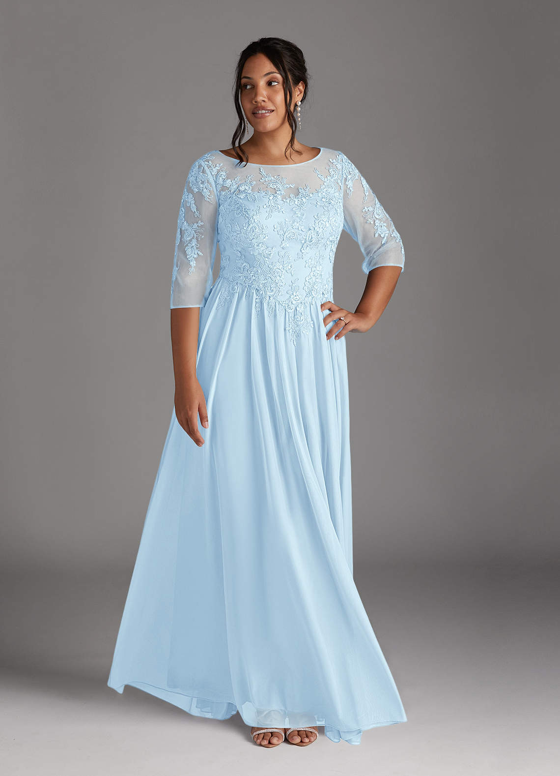 Azazie Harriet Mother of the Bride Dresses Sky Blue A-Line Scoop lace Mesh Dress image1