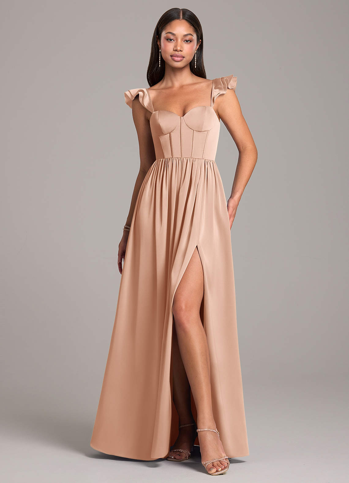 Azazie Denisse Brudtärnklänningar Klänning av A-Linje i Stretch Satin Ruched Roséguld image1