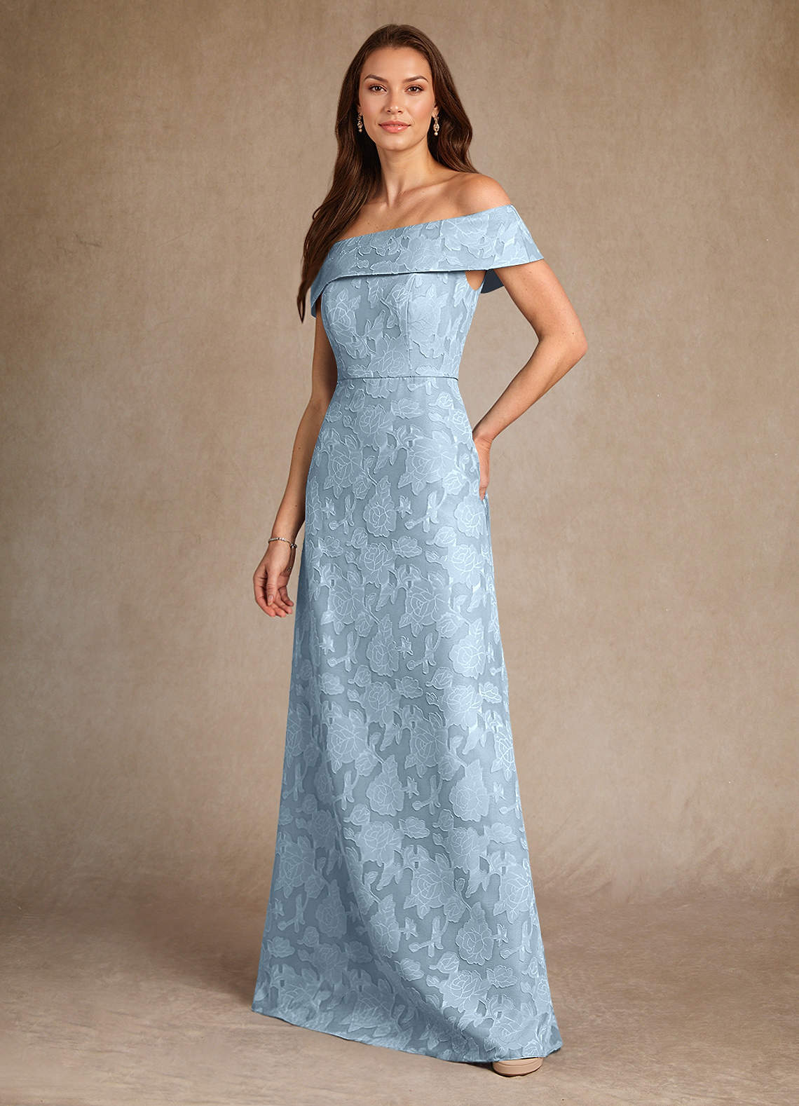 Azazie Medford Sky Blue A-Line Off the Shoulder Floral Burnout