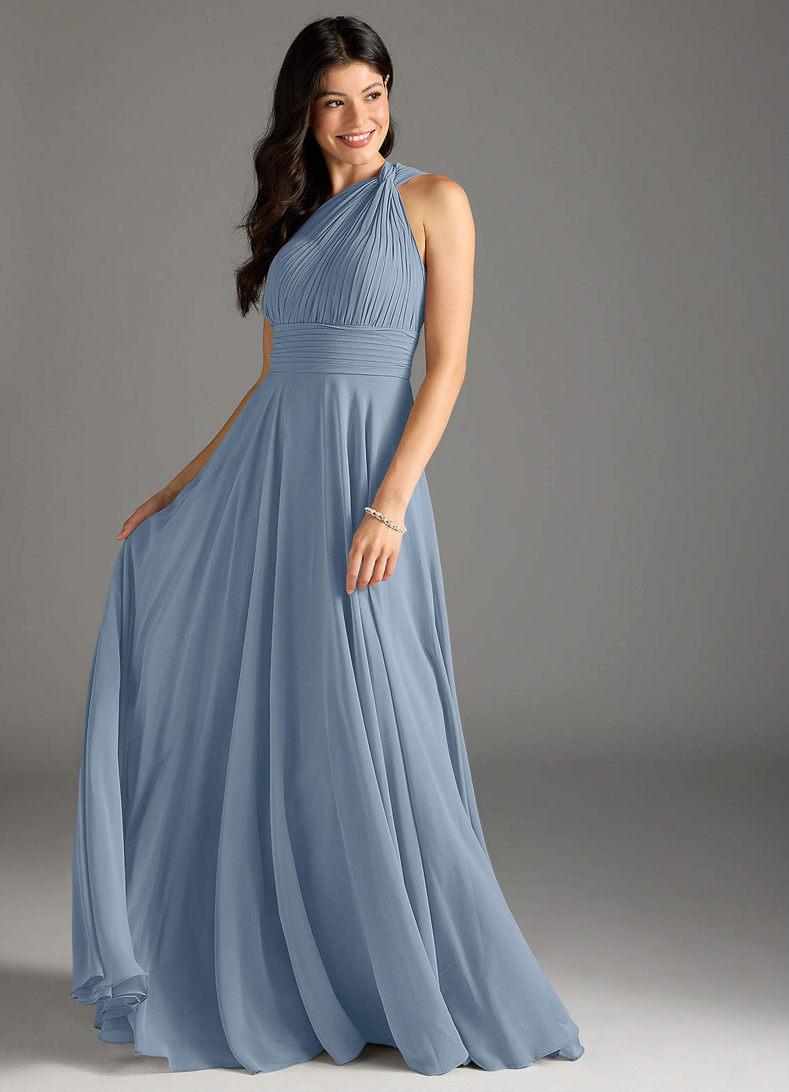 Azazie Charlize Bridesmaid Dresses Dusty Blue A-Line One Shoulder Chiffon Dress image2