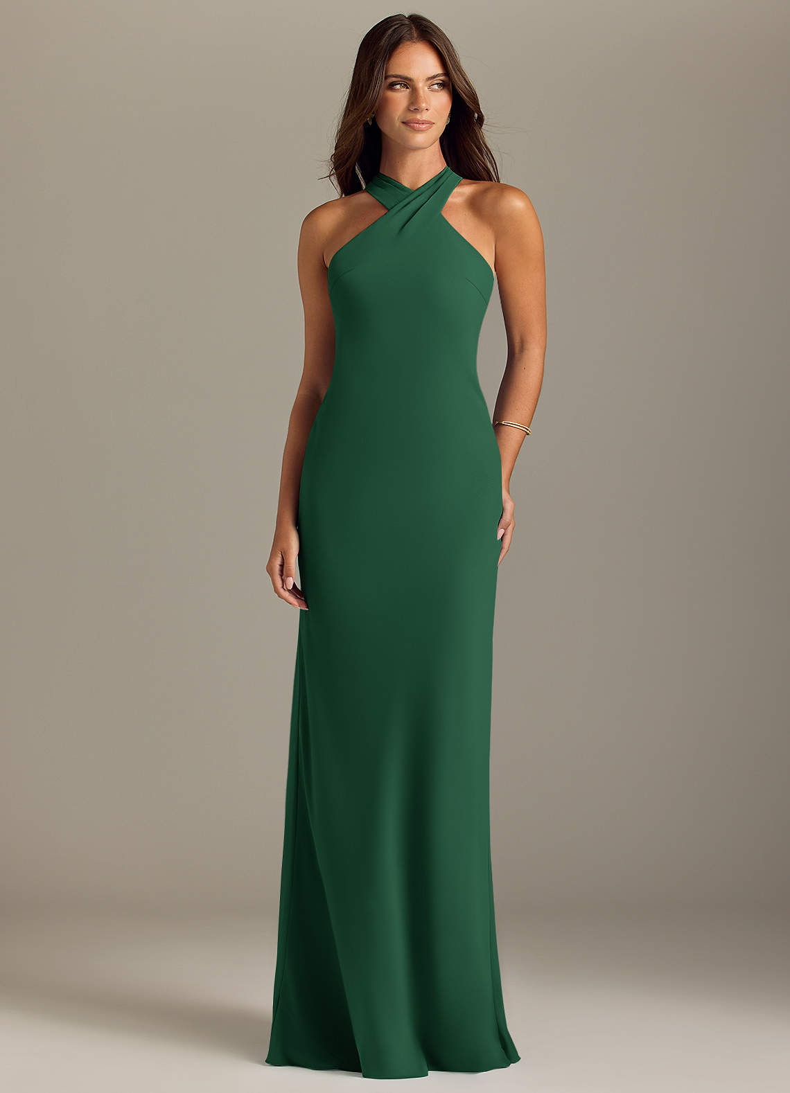 Azazie Doretta Vestidos de damas de honor Vestido de Verde Oscuro de Gasa de Corte Sirena con Plisado image1