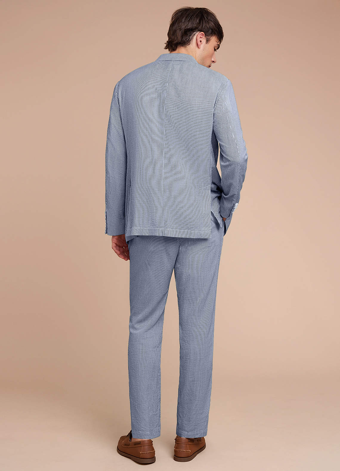 front Gavin Azul Traje de pantalón de seersucker a rayas