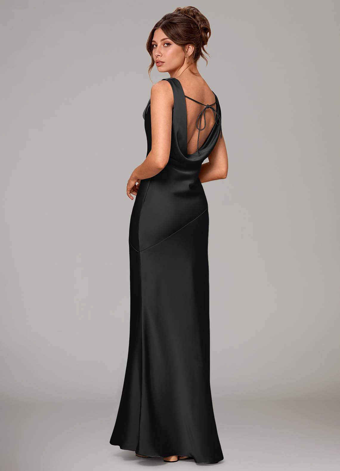 Azazie Rylina Vestidos de damas de honor Vestido de Negro de Satén Elástico de Corte Sirena image8