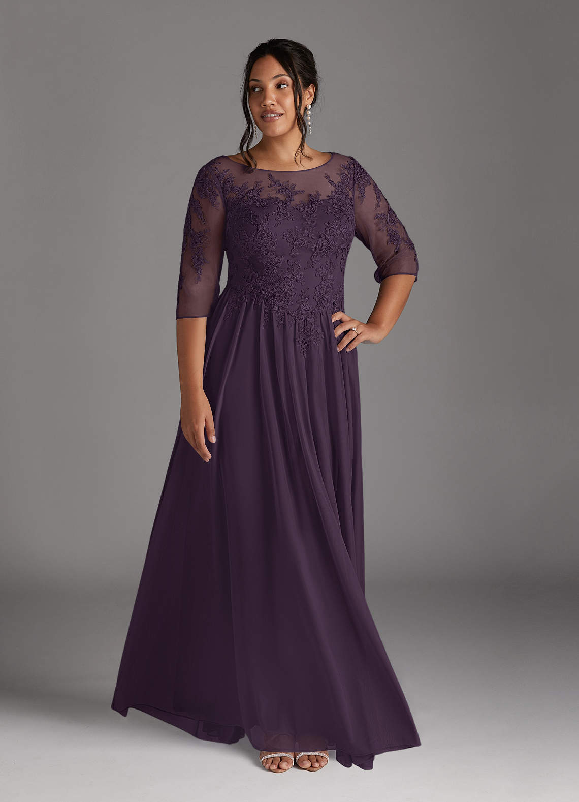 Azazie Harriet Mother of the Bride Dresses Plum A-Line Scoop lace Mesh Dress image1