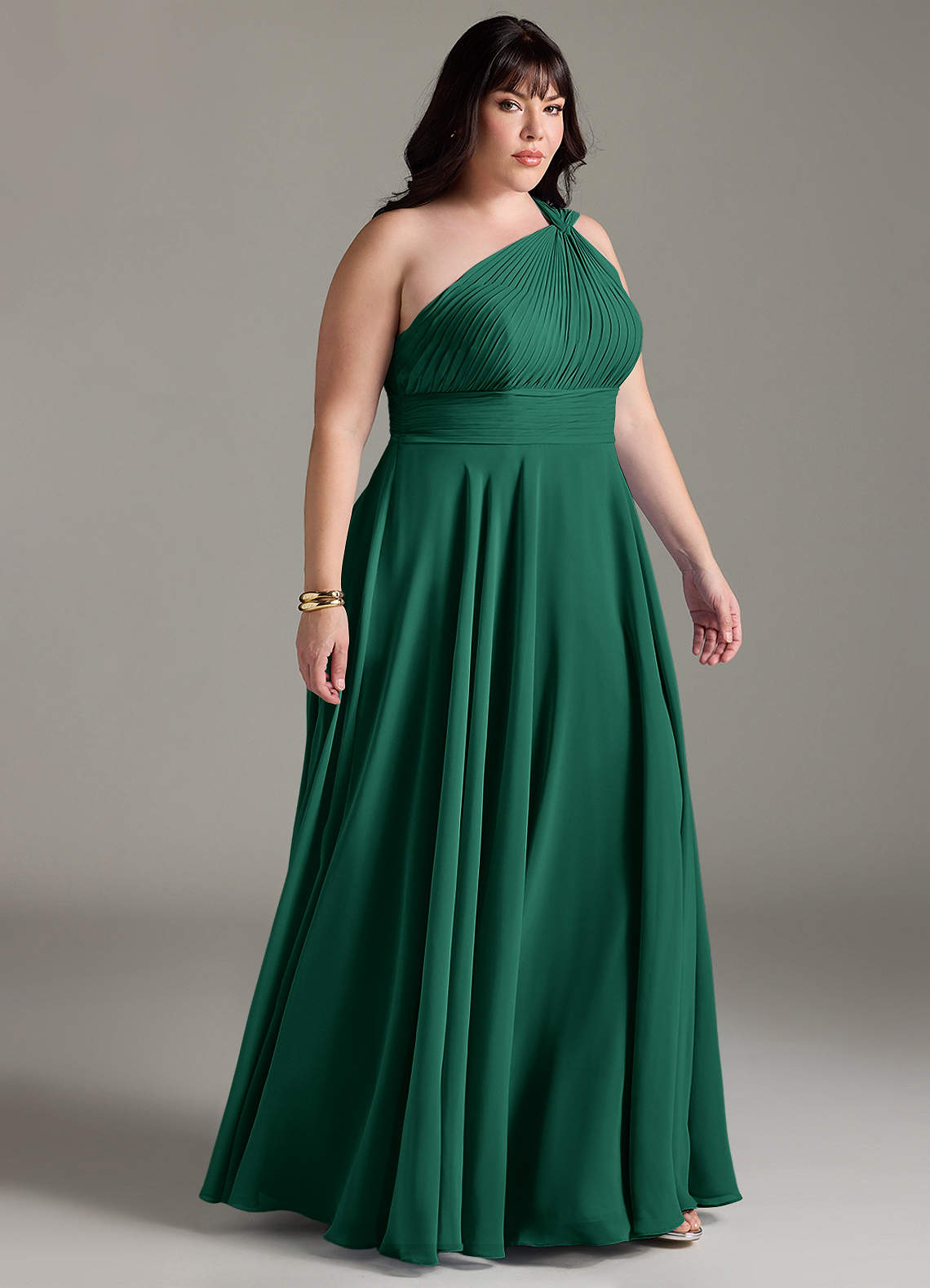 Azazie Charlize Abiti da Damigella Abito A-Line in Chiffon Monospalla Smeraldo image9