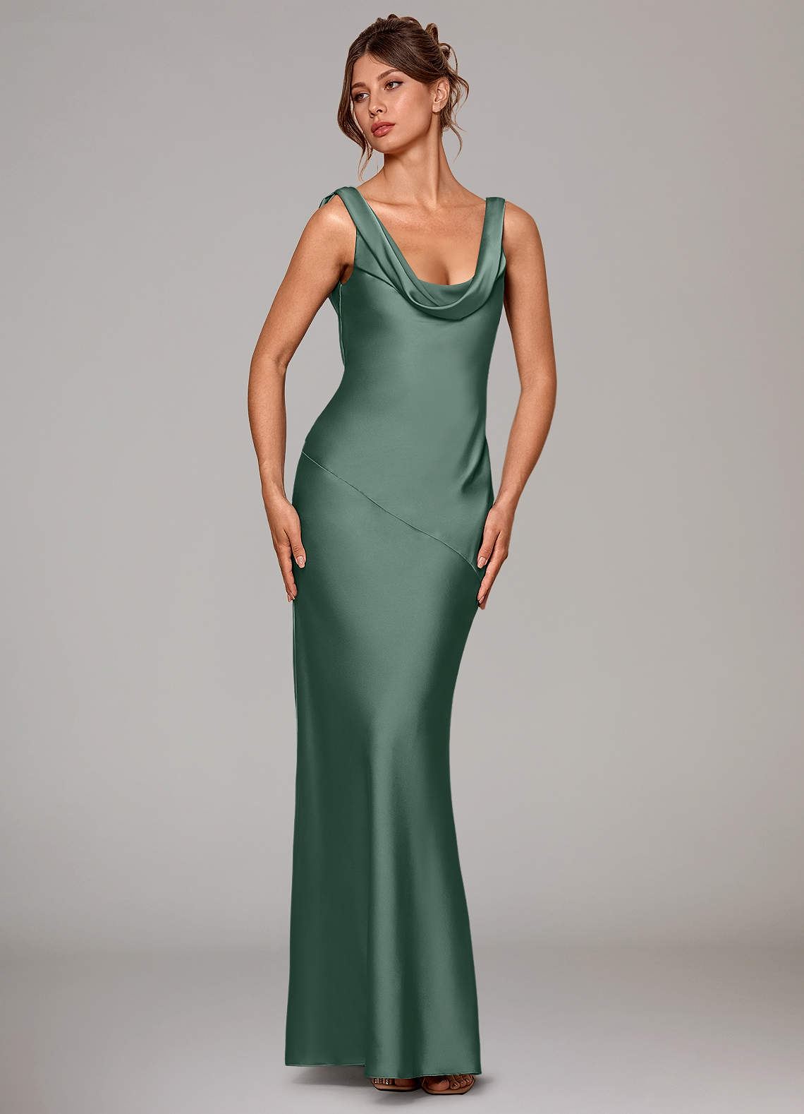 Azazie Rylina Bridesmaid Dresses Eucalyptus Mermaid Stretch Satin Dress image2