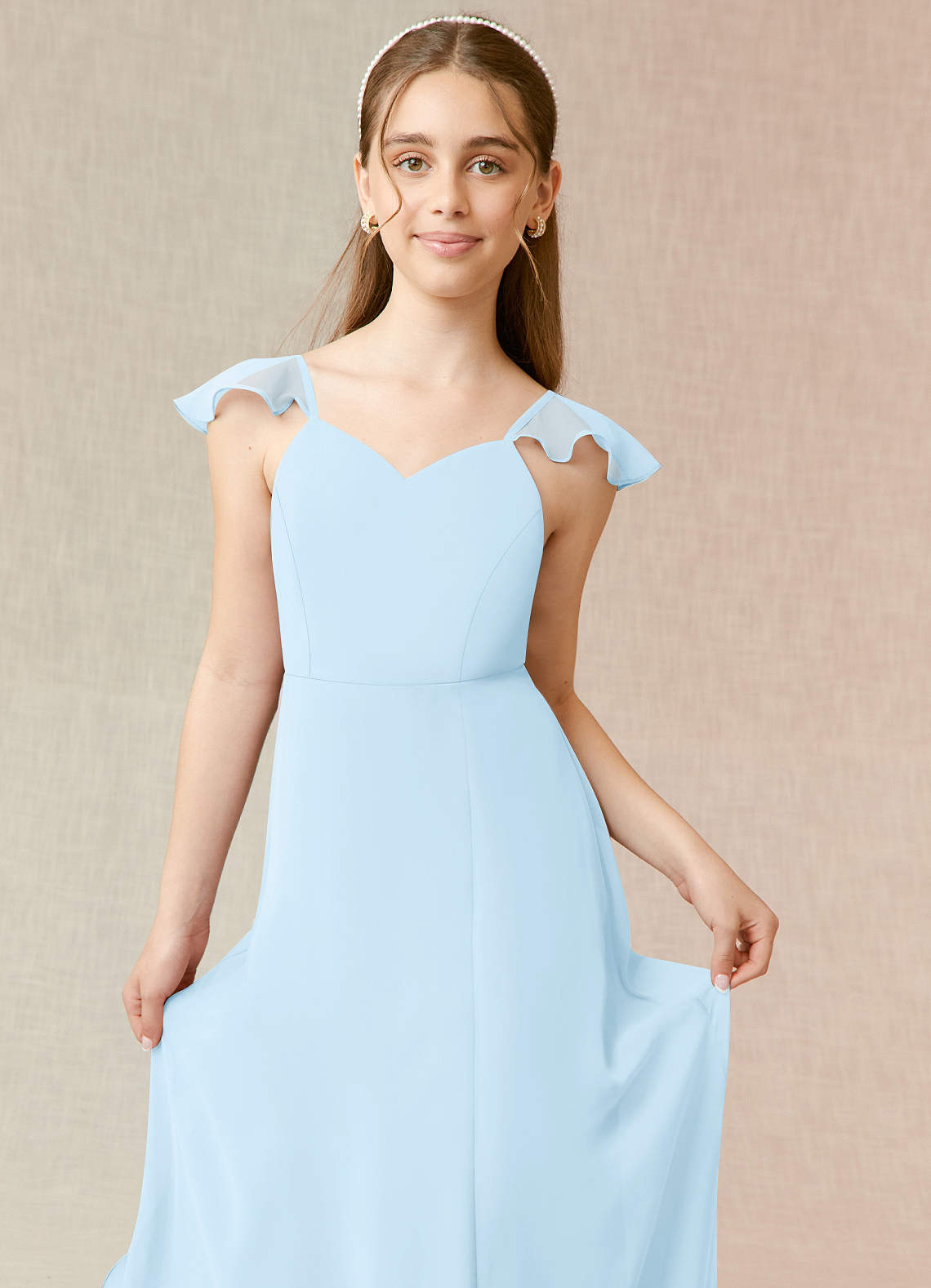 Azazie Everett Junior Sky Blue A-Line Chiffon Dress image4