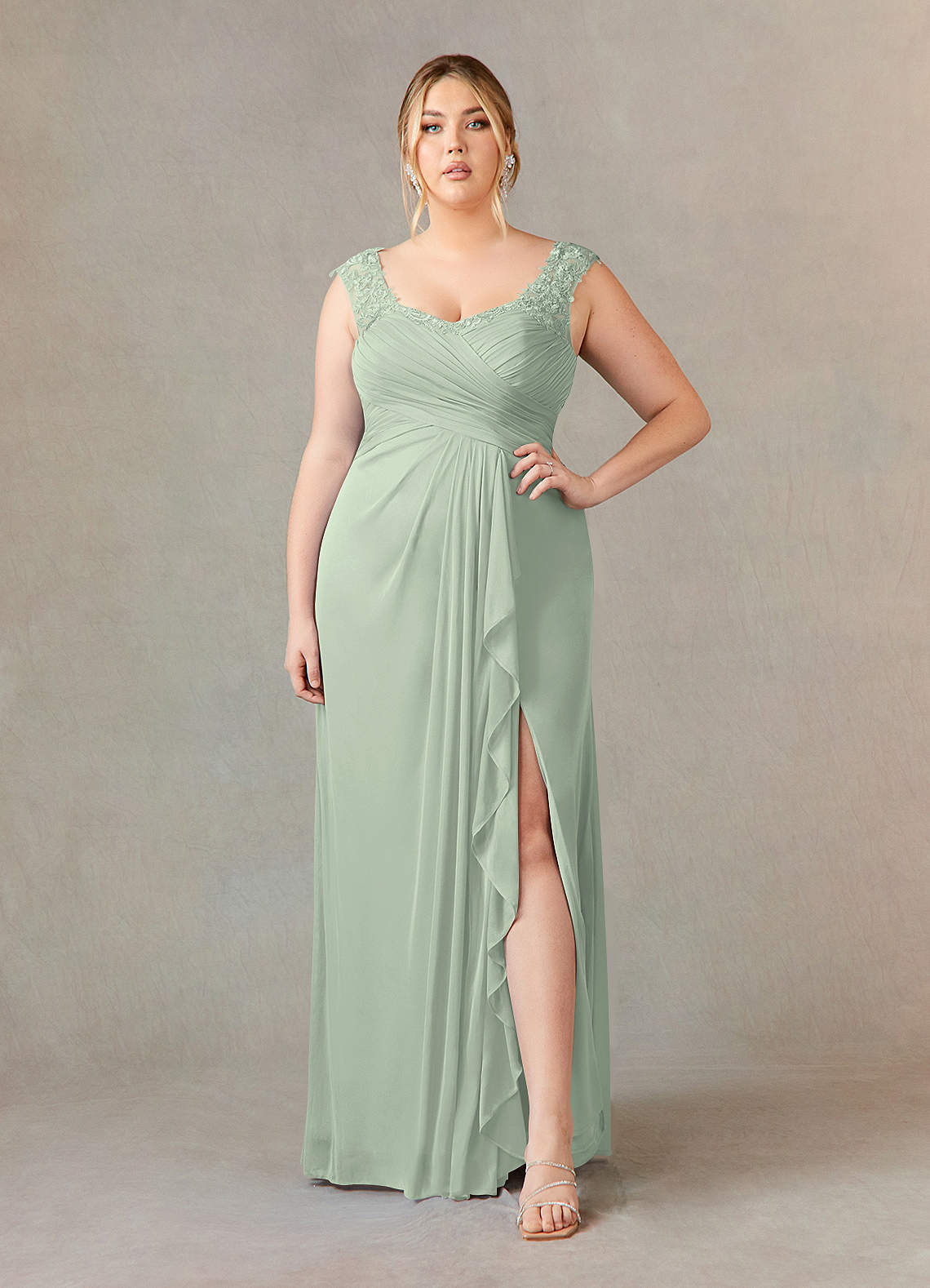 Azazie Edelin Mother of the Bride Dresses Dusty Sage A-Line Sweetheart Neckline Pleated Mesh Dress image1