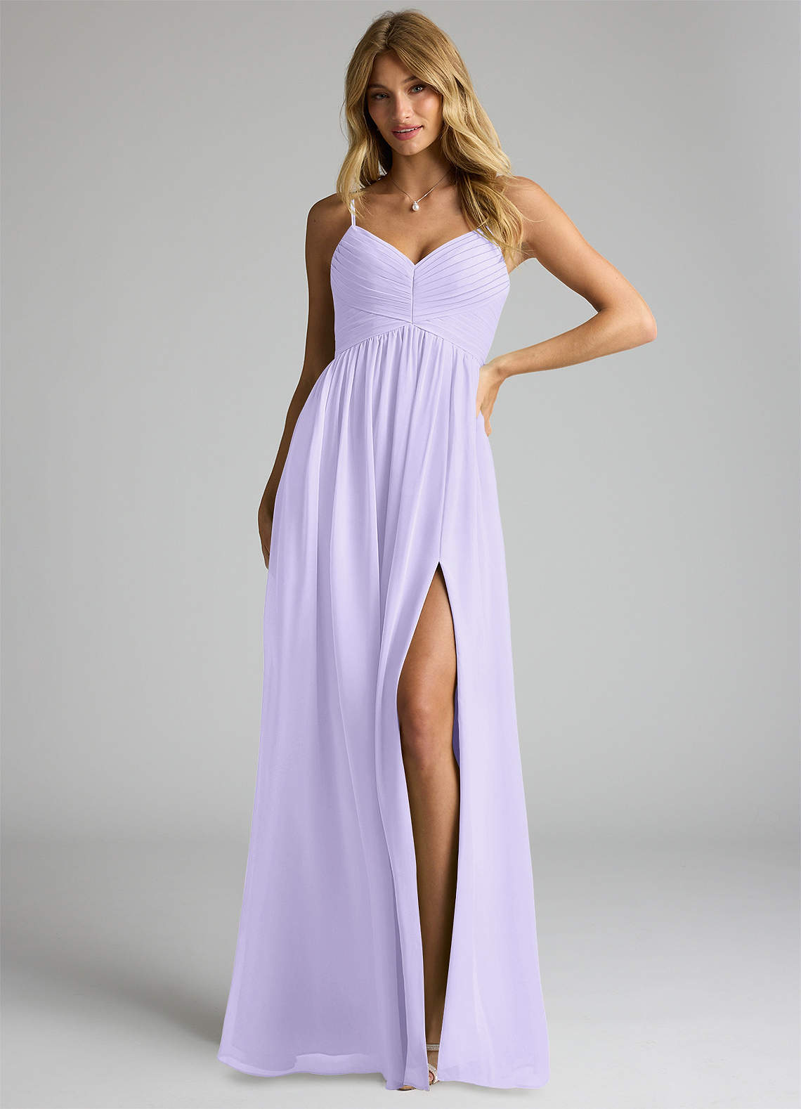 Azazie Alia Brautjungfernkleider A-Linie Plissee Chiffon Kleid Flieder image1
