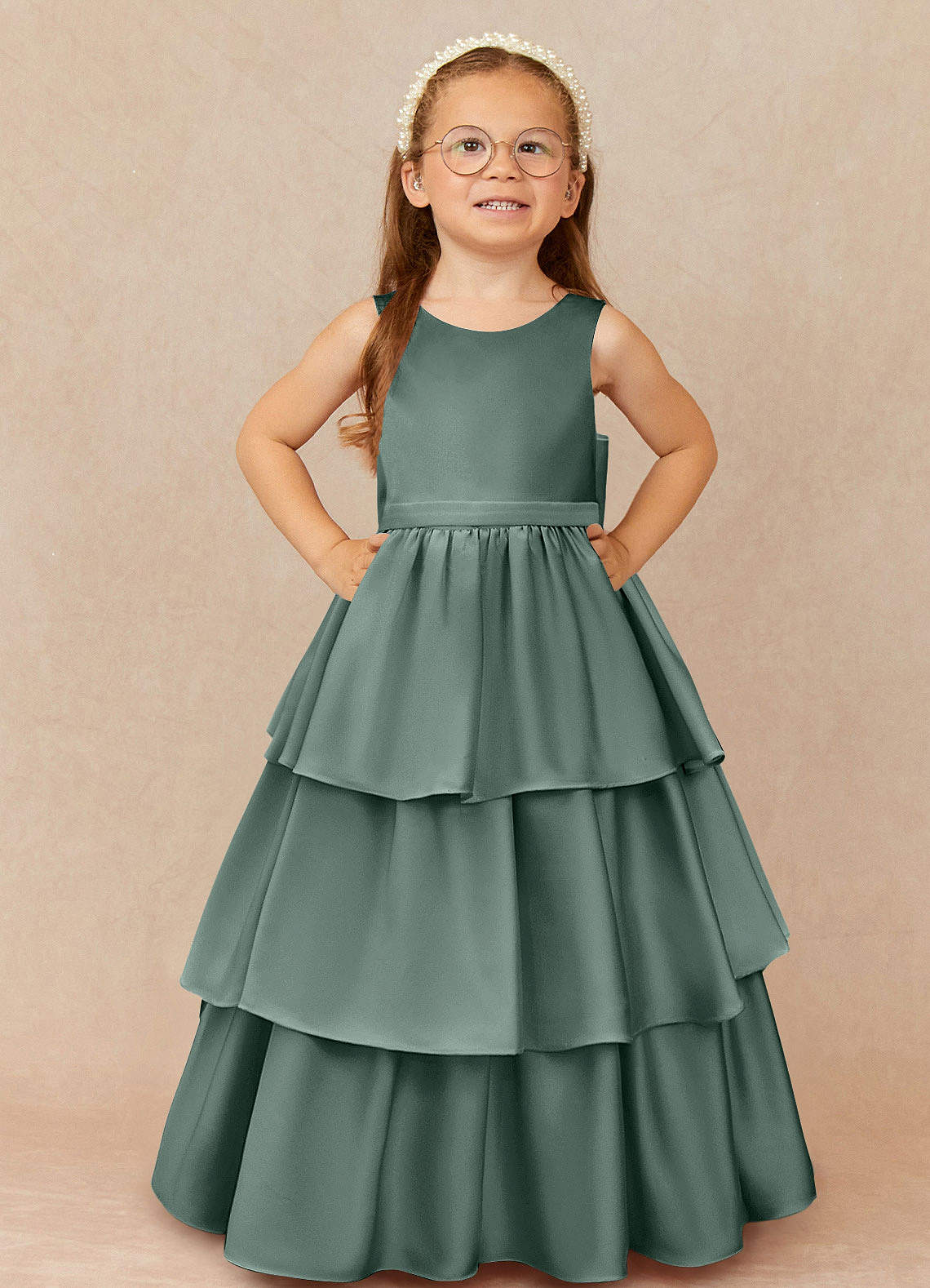 Azazie Margie Flower Girl Klänningar Klänning A-Linje i Stretch Satin Rosett image1