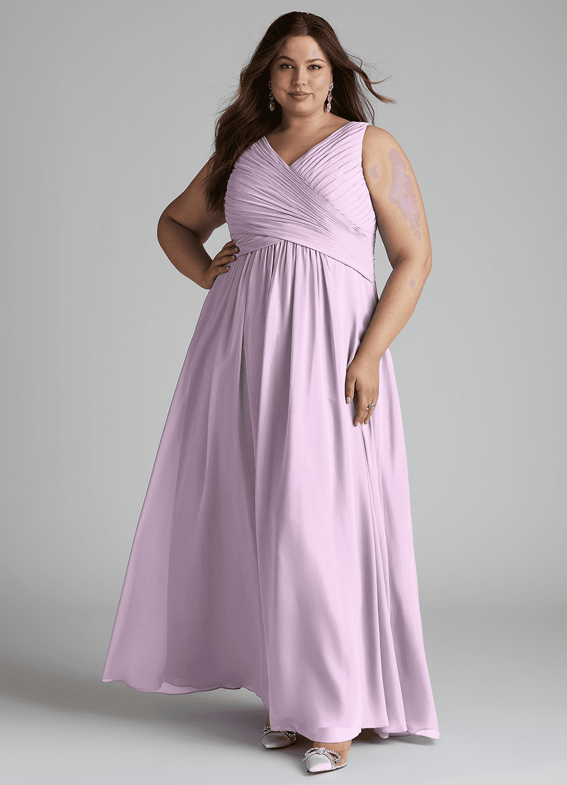 Azazie Flora Bridesmaid Dresses Frosted Lilac A-Line Pleated Chiffon Dress image1