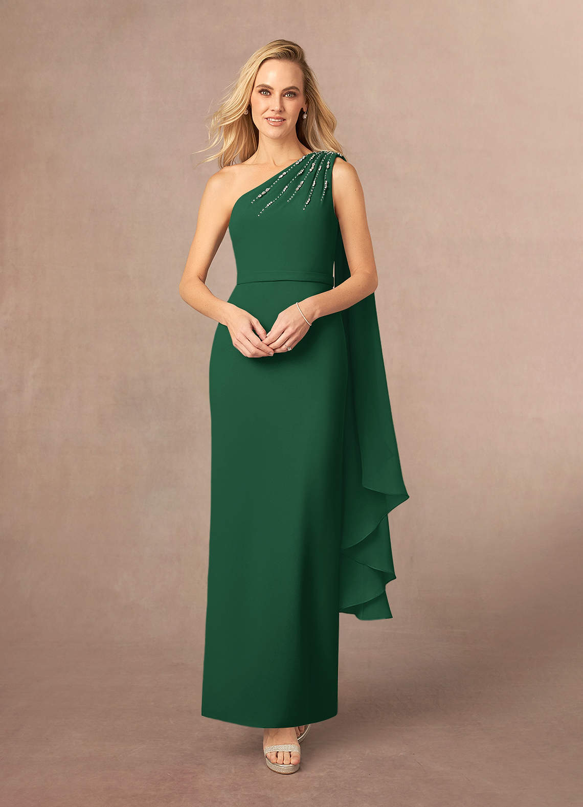 Azazie Gianna Mother of the Bride Dresses Dark Green One Shoulder Stretch Crepe Dress image1