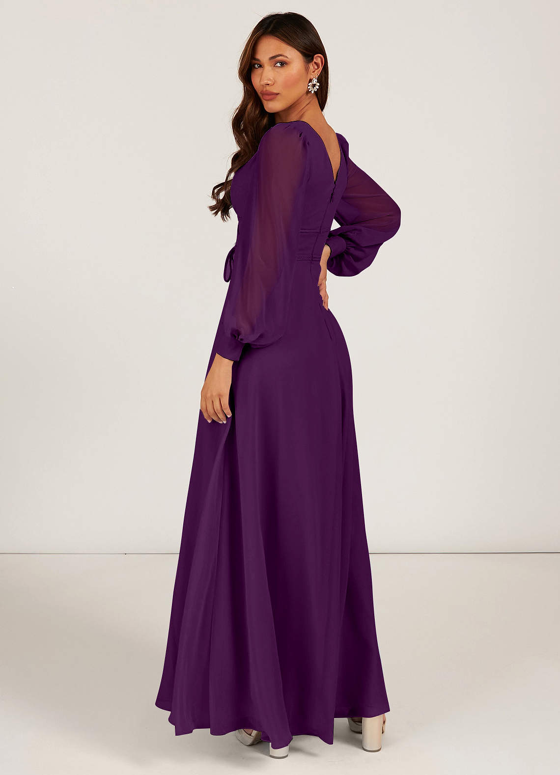 Azazie Sage Bridesmaid Dresses A-Line Long Sleeve Chiffon Floor-Length Dress image1
