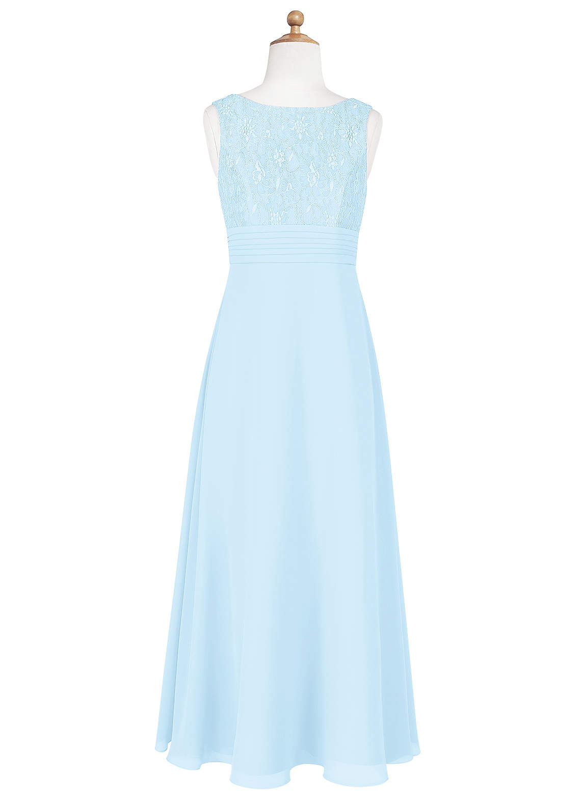 Azazie Snow Junior Sky Blue A-Line Lace Chiffon Dress image6