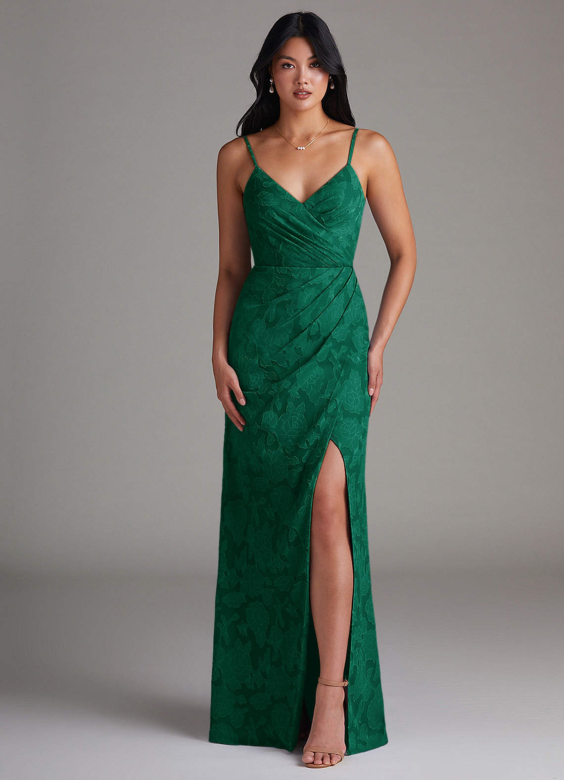 emerald floral bridesmaid dress Lisa Matte Satin Dress in Emerald Garden Party