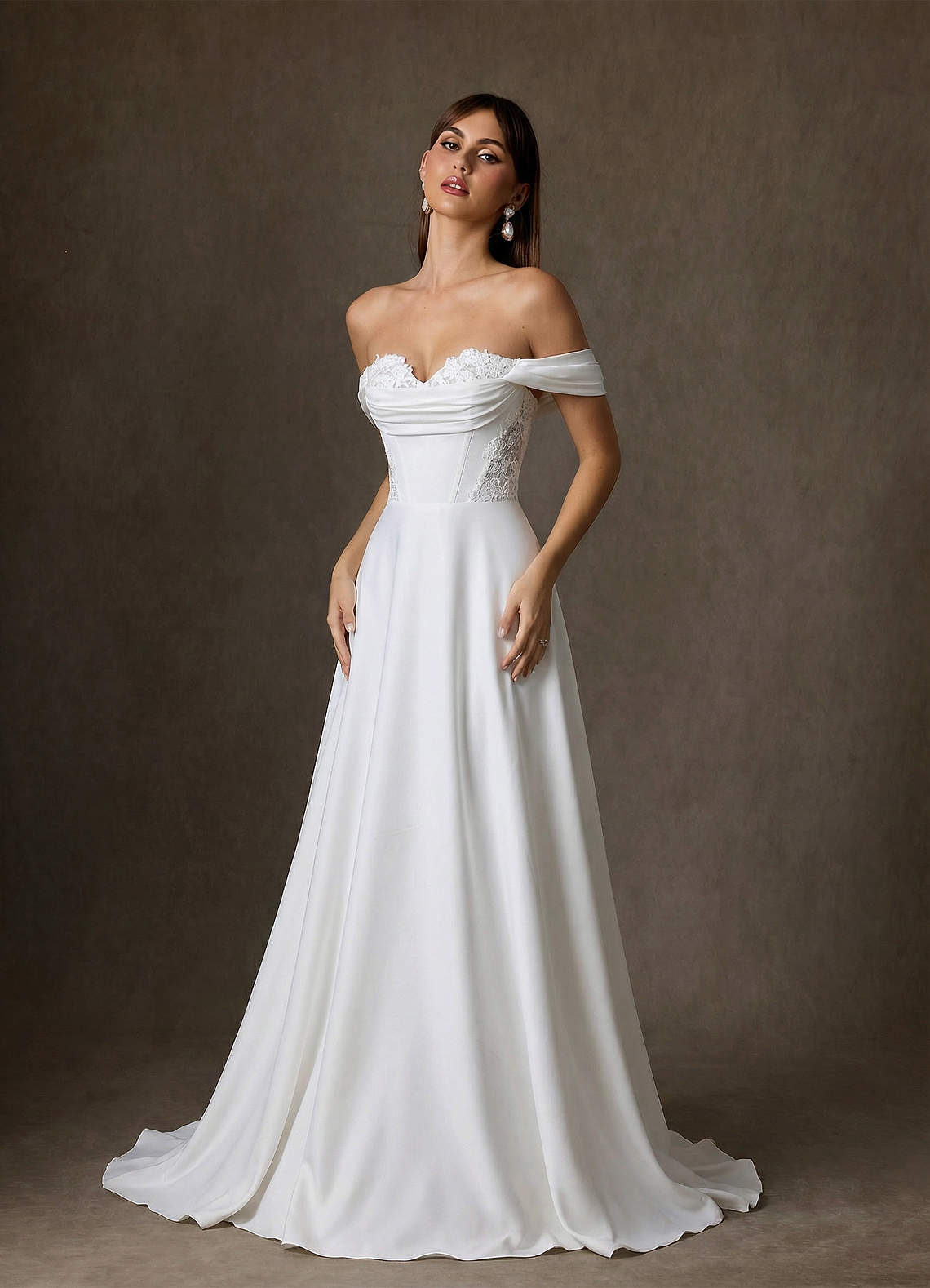 Azazie Ganelle Wedding Dresses Diamond White A-Line Sweetheart Neckline Crepe Back Satin Dress image8
