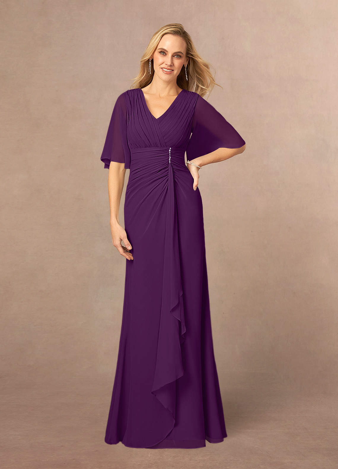 Azazie Carson Mother of the Bride Dresses Grape A-Line V-Neck Lace Chiffon Dress image1
