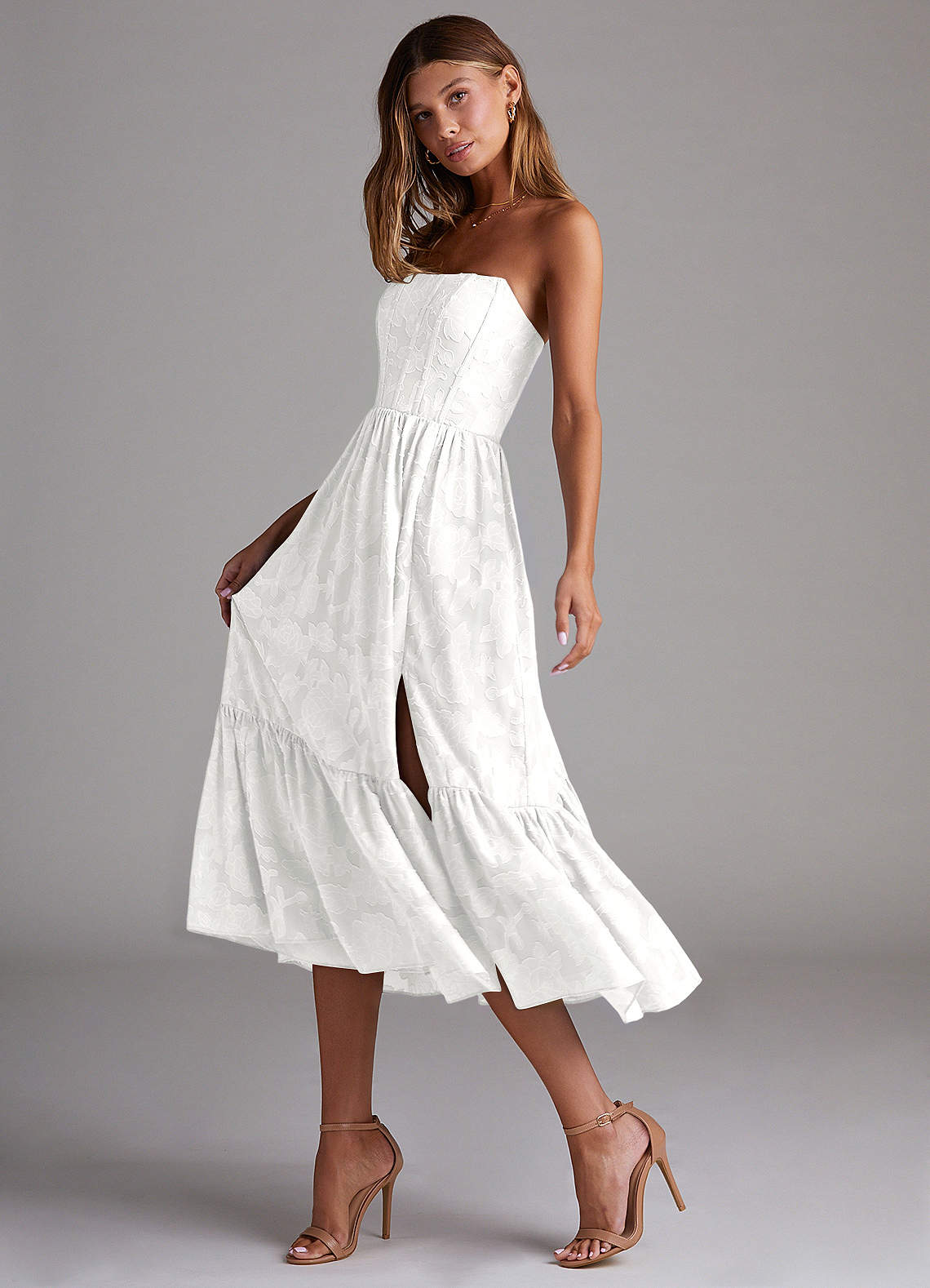 Azazie Delphina Bridesmaid Dresses White A-Line Strapless Floral Burnout Convertible Dress image4