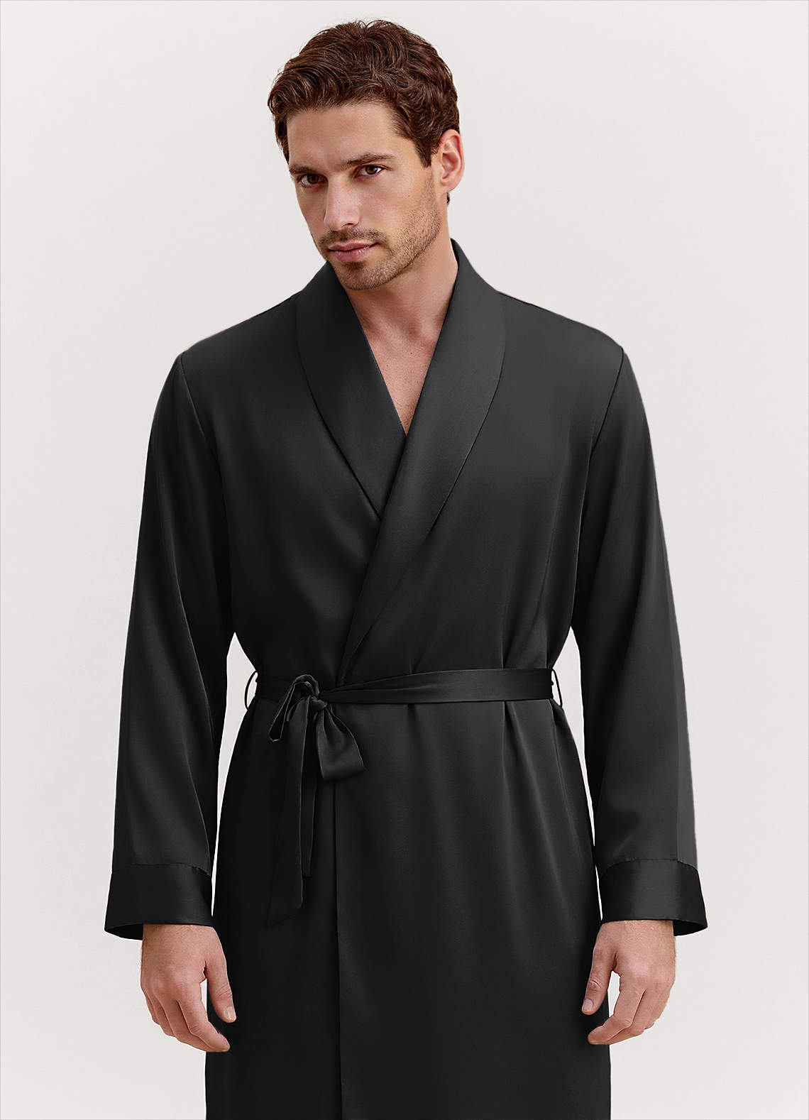 front Klassisk satinmorgonrock för män