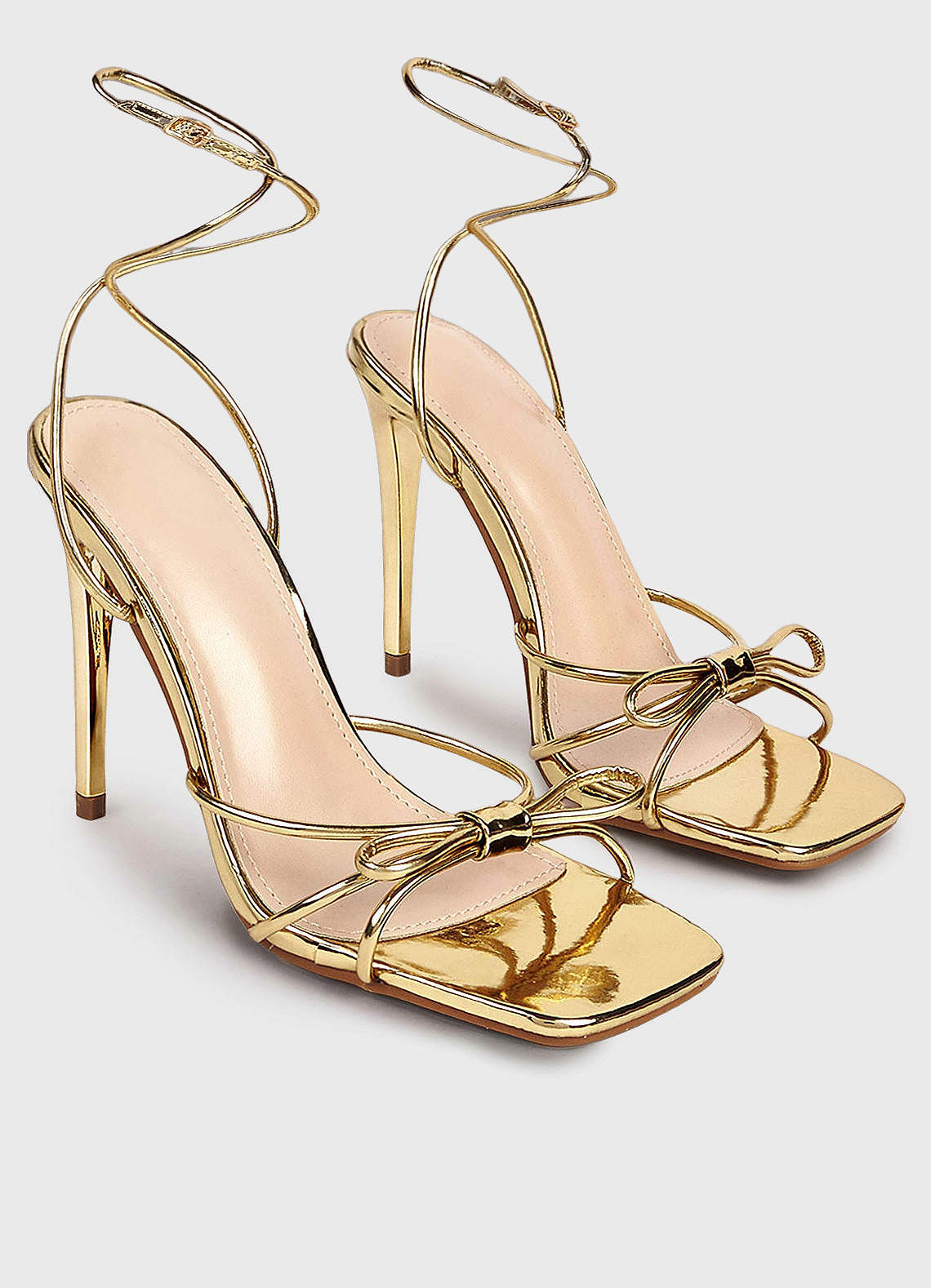 front Golden Bow Stiletto Heels