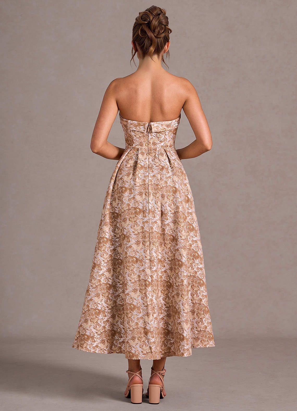 Emberlyn Brown Multi A-line Maxi Dress | Azazie